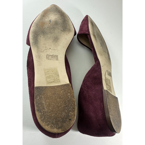 J. Crew D'Orsay Pointed Toe Leather Suede Flats Size 6 Burgundy Maroon E0033 - Picture 4 of 12